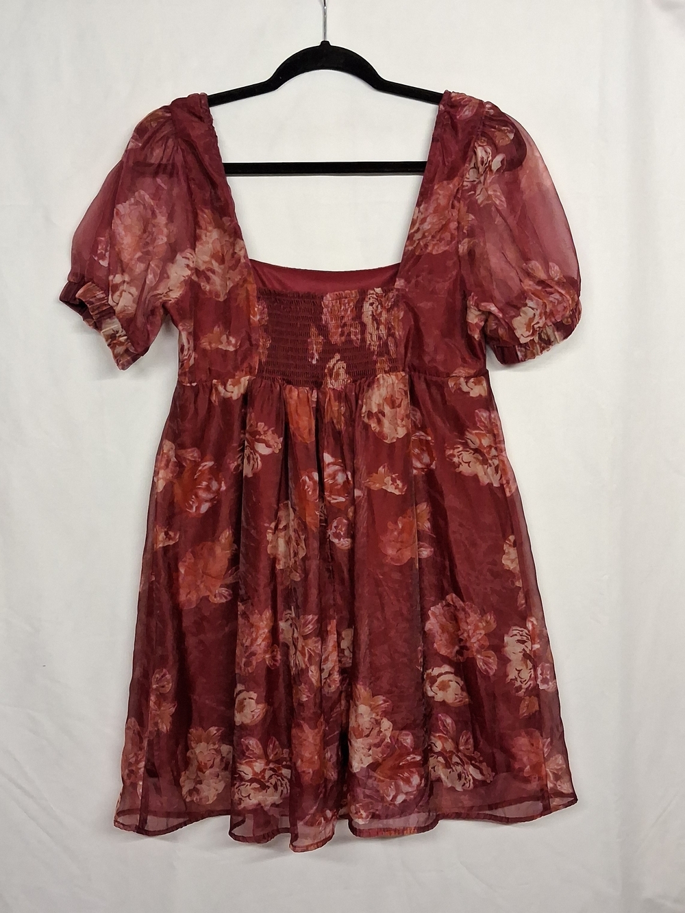 WILD FABLE Babydoll Dress Floral Square Neck Smocked Puff Sleeve Mini Dress M - Picture 4 of 9